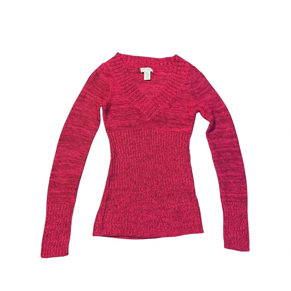 y2k long length Pink Marled Knit V-Neck Sweater Sz S layering retro academia 90s - Picture 1 of 6